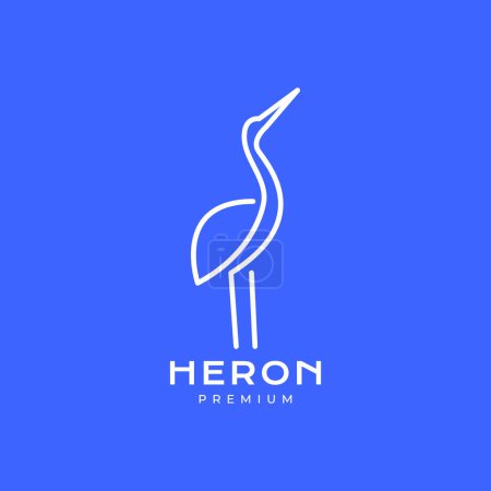 Illustration for Bird heron long leg long neck long beak lake line modern minimal logo design vector - Royalty Free Image