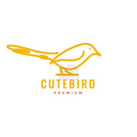 Téléchargez les illustrations : Oiseau longues queues perché ligne art minimaliste logo design vecteur - en licence libre de droit