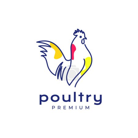 Illustration for Animal poultry chicken rooster crowing abstract line art modern logo design vector - Royalty Free Image