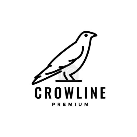 Téléchargez les illustrations : Oiseau corbeau focus perché moderne ligne minimale logo design vecteur - en licence libre de droit