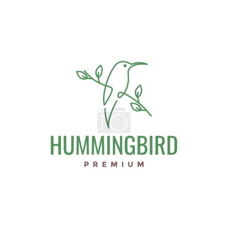Illustration pour Beauté colibri long bec perché arbre féminin ligne art minimaliste logo conception vecteur - image libre de droit
