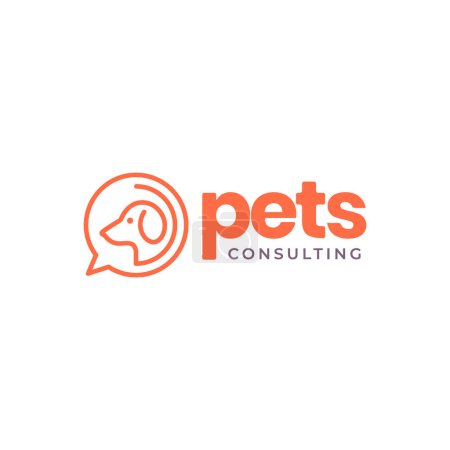 chien animaux de compagnie consultation chat parler cercle lignes minimaliste moderne logo vectoriel icône illustration