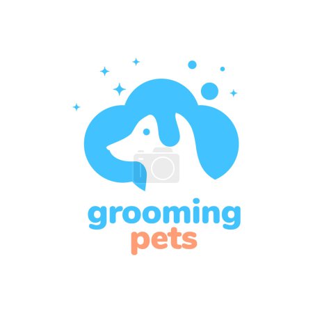 dog pets grooming clean wash treatment colorful modern mascot logo vector icon illustration