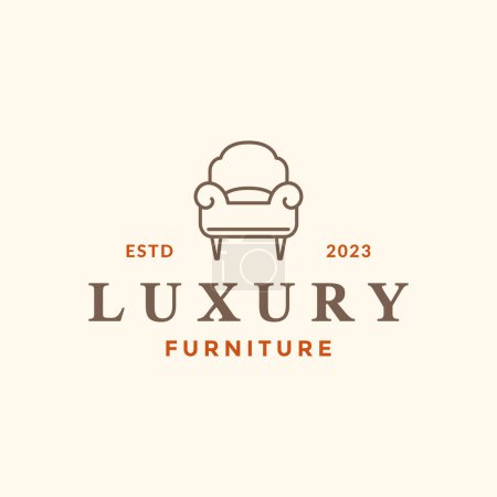 silla de club de cuero clásico estilo de línea simple logotipo hipster vintage diseño vector icono ilustración