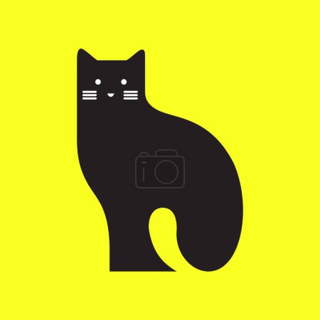 black cat pets sit modern minimal mascot simple logo vector icon illustration