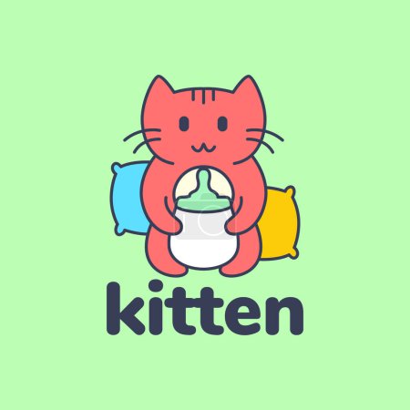 kitten pets cute pacifier milk born colorful mascot cartoon logo vector icon illustration