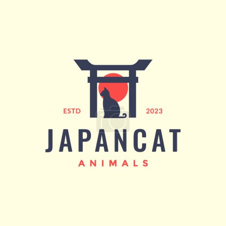 japanese cat pets gate torii culture vintage minimal hipster logo vector icon illustration