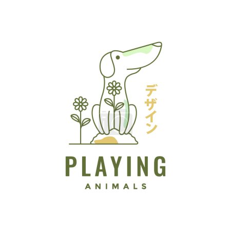 borzoi perro crianza mascotas flores líneas arte colorido minimalista moderno mascota dibujos animados logotipo vector icono ilustración