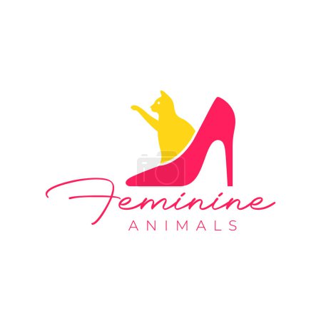 cat pets feminine shoe high heels women colorful modern minimal logo vector icon illustration