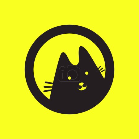black cat pets circle modern mascot cute simple colorful logo icon vector illustration