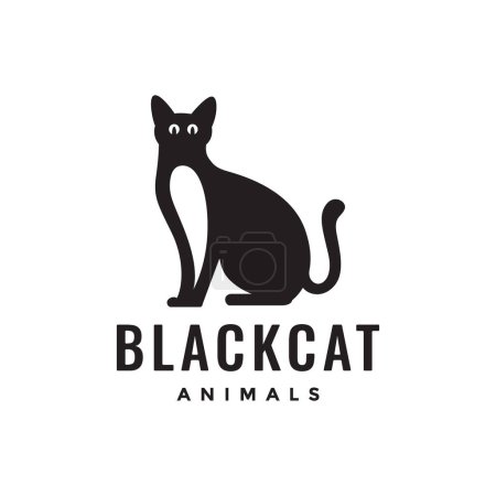 Téléchargez les illustrations : Chat noir assis animaux de compagnie mascotte plate minimaliste moderne logo simple icône vectoriel illustration - en licence libre de droit