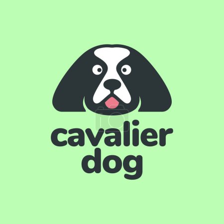 Téléchargez les illustrations : Cavalier Roi Charles Spaniel chien animaux mignon mascotte dessin animé coloré sourire heureux logo icône vectoriel illustration - en licence libre de droit