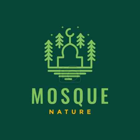 muslim place pray every where forest mosque dome line minimal logo design vector icon illustration