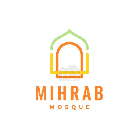 mihrab mosque dome prayer muslim colorful modern line style minimalist logo design vector icon illustration