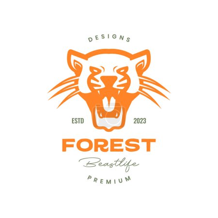 Illustration for Animal beast forest wildlife carnivore jaguar roar vintage style colorful logo design vector icon illustration - Royalty Free Image