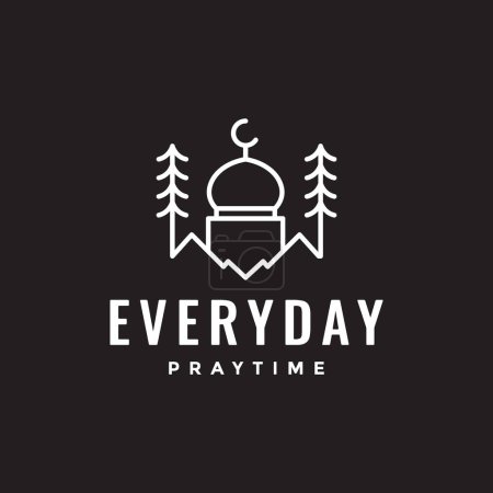outdoor mosque with tree pray place minimalist style line logo design vector icon illustration