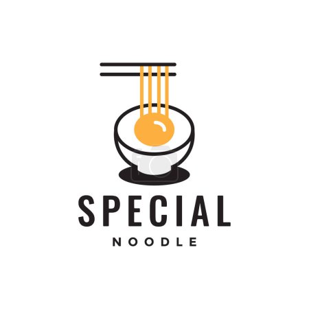special noodle bowl egg taste line style simple minimal colorful logo design vector icon illustration