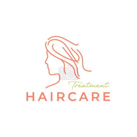 Schönheit Frau Gesicht lange Haare gerade Behandlung Salon minimalistische Linien einfachen Stil modernes Logo Design Vektor Ikone Illustration