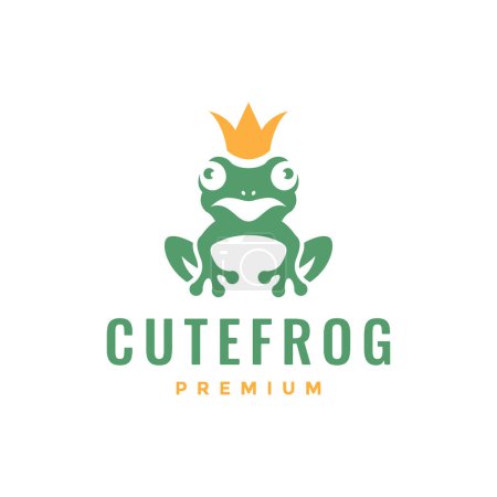 rana verde anfibio animal corona plana mascota limpia caricatura carácter moderno logo diseño vector icono ilustración