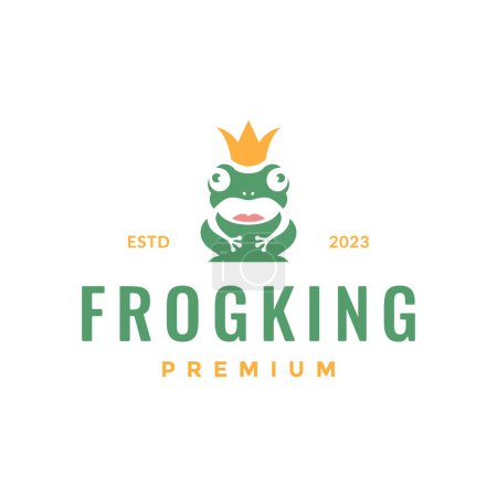 green frog amphibian animal crown flat clean mascot cartoon character hipster logo design vector icon illustration