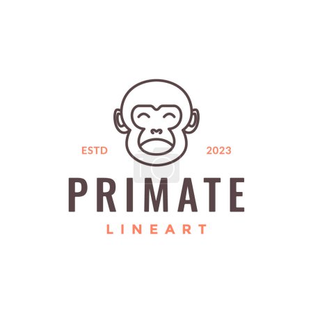 mono primates retrato simple mascota línea de dibujos animados mínima hipster logo diseño vector icono ilustración