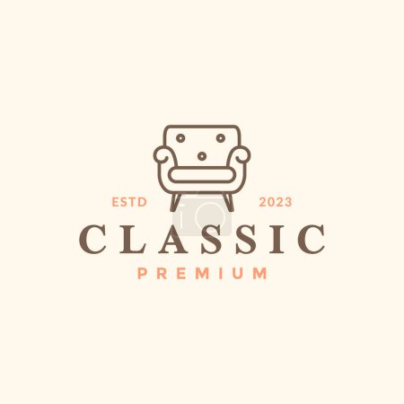 silla de club de cuero clásico estilo de línea simple logotipo hipster vintage diseño vector icono ilustración