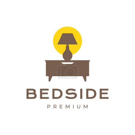 bedside table lamp classic simple flat interior furniture logo design vector icon illustration