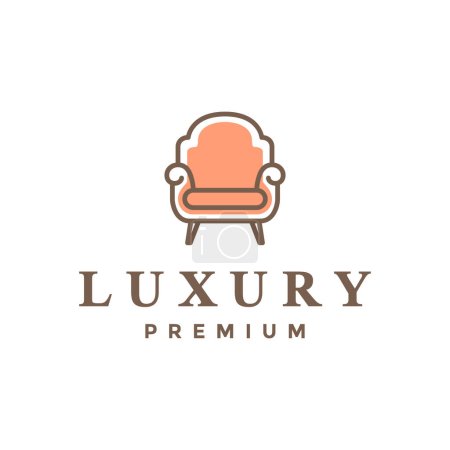 silla de club de cuero clásico línea simple estilo logo diseño vector icono ilustración
