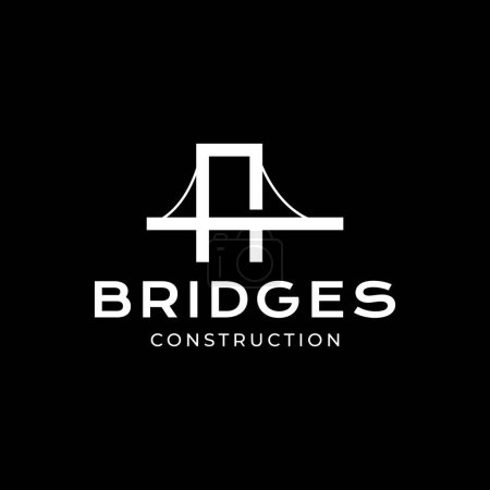 Illustration for Cable stayed bridge construction building simple minimal line style clean flat logo design vector icon illustration - Royalty Free Image