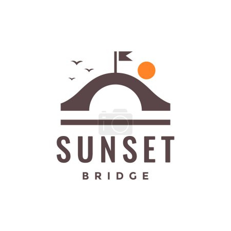 arch bridge classic village sunset simple hipster colorful logo design vector icon illustration