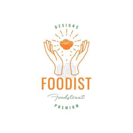 Hände hoffen Nudelschüssel Lebensmittel Kochen einfach Linie Stil minimal Hipster Vintage Logo Design Vektor Ikone Illustration