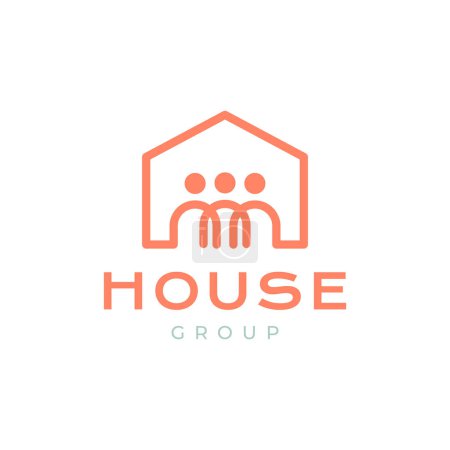 maison gens groupe équipe communauté lignes style minimaliste logo conception vectoriel icône illustration
