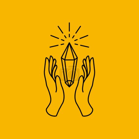 Illustration for Hands hope diamond gold sunburst lines style simple minimalist logo design vector icon illustration - Royalty Free Image