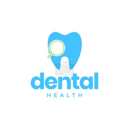 tooth dental with magnifying glass care health treatment flat modern logo design vector icon illustration