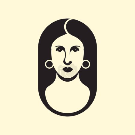 mère femmes beauté visage portrait cheveux longs classique arrondi propre plat simple minimaliste logo conception illustration vectorielle