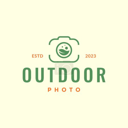 camera photography nature leaves outdoor gear line style minimal hipster colored logo design vector illustration