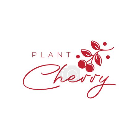 cherry fruit plant feminine style line flat simple minimal logo design vector illustration