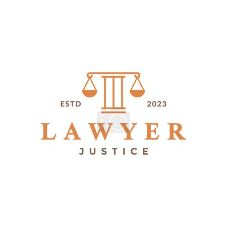 pillar scale balance attorney law firm line style simple classic luxury logo design vector icon illustration