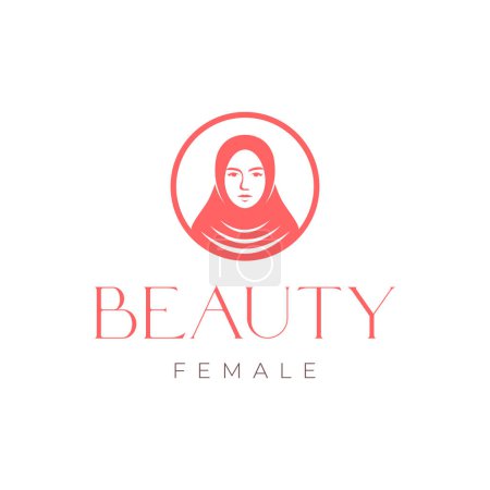 beauty female face portrait muslim wearing headscarf circle shape mascot cartoon character logo design vector icon illustration 