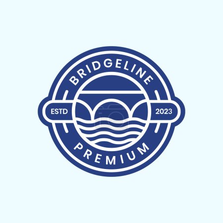 arch bridge construction wave line style simple modern badge circle sticker logo design vector icon illustration