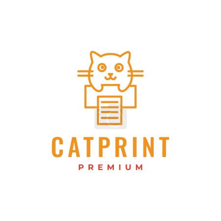 cat with paper printer cute modern mascot cartoon character simple line style logo design vector icon illustration