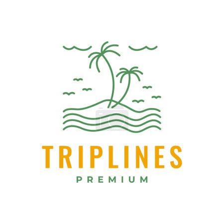 panorama view land coconut tree wind vacation line style simple modern logo design vector icon illustration