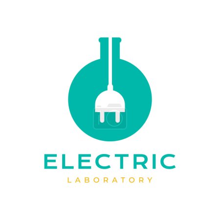 laboratorio de vidrio con enchufe eléctrico ciencia tecnología plana simple diseño moderno logotipo vector icono ilustración