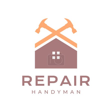 Haus mit Hammer Reparatur Dach moderne Dienstleistungen Handwerker einfach flach modernes Logo Design Vektor Illustration