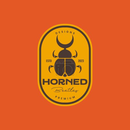 animal insect horned beetle vintage badge insignia colored logo design vector illustration