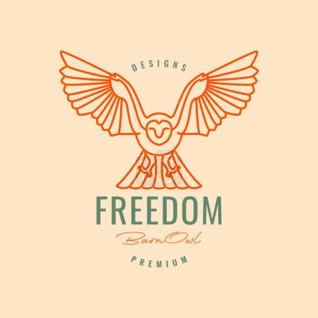 Illustration for Barn owl fly catching hunter nocturnal bird line style hipster vintage logo design vector icon illustration - Royalty Free Image
