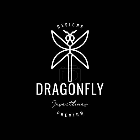 animal insect dragonfly wings long tails simple line style mascot logo design vector icon illustration