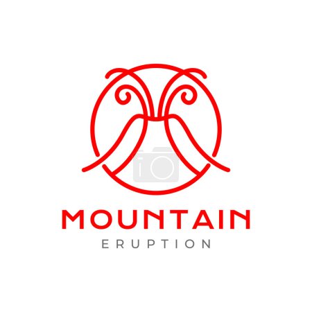 mountain eruption danger line style simple circle minimal logo design vector icon illustration