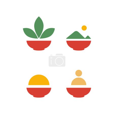 Schüssel nahrung küche nudelsuppe farbig set icon sammlung modern einfach logo design vektor symbol illustration