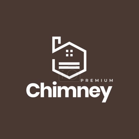 hexagon house chimney modern line simple minimal flat logo design vector icon illustration